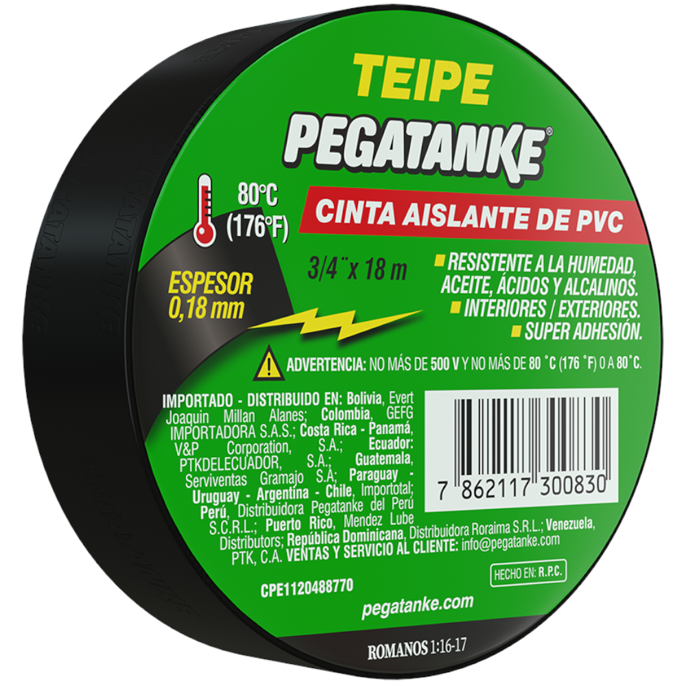 PEGATANKE  CINTA AISLANTE DE PVC 3/4  18M